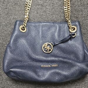 Michael Kors Navy Shoulder Bag with Gold Chains